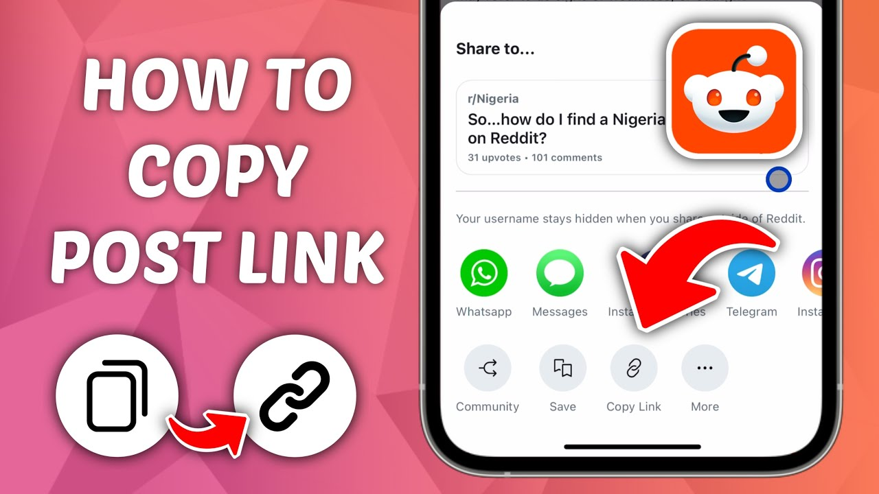 How to copy a Reddit post link — step 1